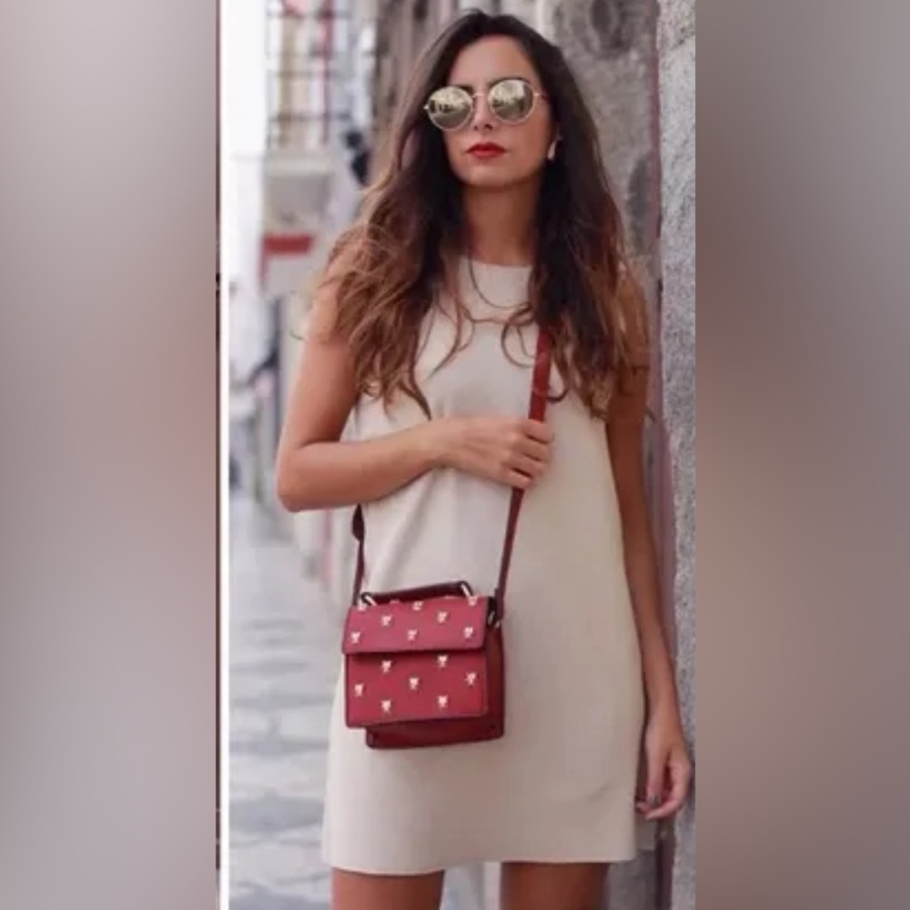 ZARA NUDE FAUX SUEDE MINI DRESS WITH SQUARE BACK NECKLINE SIZE s